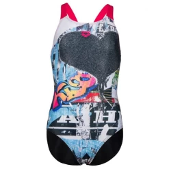 Bañador Arena V Back Placement Negro Rojo Niña