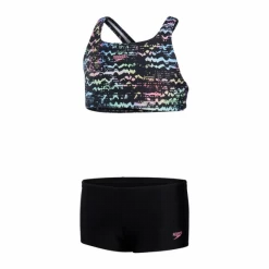 Bikini Deportivo Speedo Allover 2 Piece Boyleg Short Negro